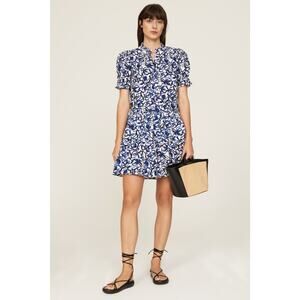 Apiece Apart Las Alturas Blue White Floral Print Puff Sleeve A-Line Mini Dress S